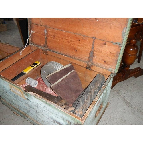 53 - A pine tool box and tools.