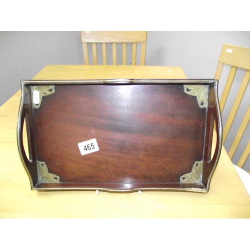 465 - An early 20c French brass bound mahogany tea tray