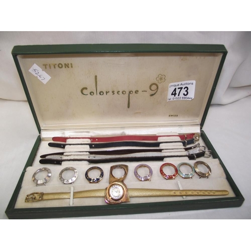 473 - A boxed Titoni colorscope 9 wristwatch with interchangeable bezels and straps