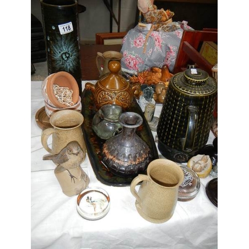 118 - A mixed lot of pots, tray, vase etc.,