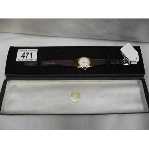 471 - A Louis Picard ladies watch with 22ct gold plated case and leather strap