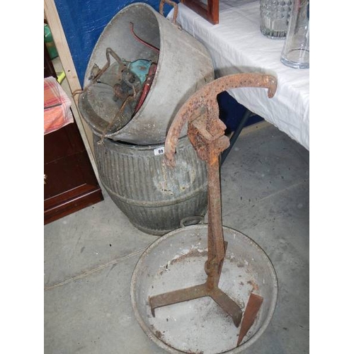 89 - A mixed lot including galvanised dolly tubs etc.,