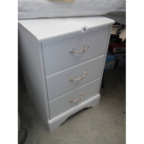 90 - A white 3 drawer bedroom chest.