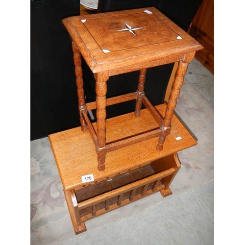 170 - An oak magazine rack and an inlaid table.