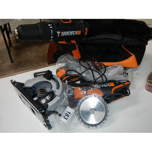 183 - 2 new Worx tools - floor board cutter and electric drill.