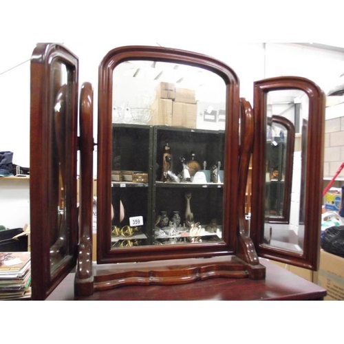 359 - A mahogany triple bevel edged toilet mirror, (collect only)