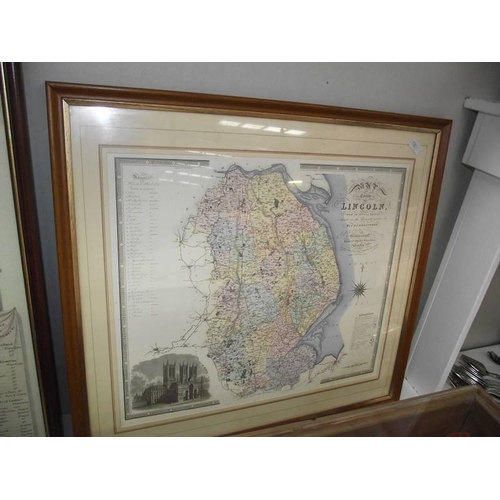 429 - 3 framed and glazed maps of Lincoln and Lincolnshire