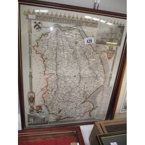 429 - 3 framed and glazed maps of Lincoln and Lincolnshire