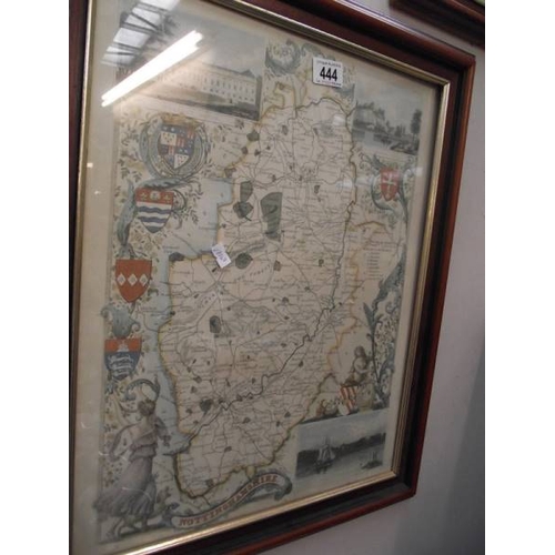 444 - A framed and glazed map of Nottinghamshire by Robert Marden, F & g map of Derbyshire and 1 other of ... 