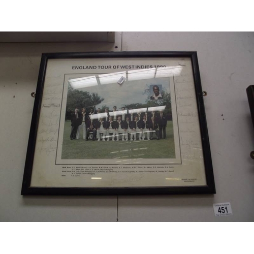 451 - Framed and glazed photo of England tour of West indies 1990 signed by some members, framed and glaze... 