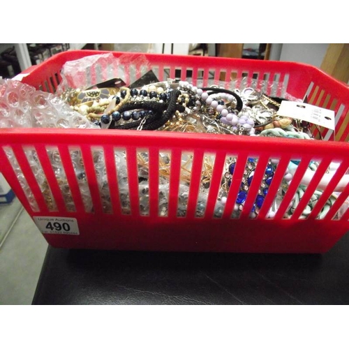 490 - A basket of vintage and retro costume jewellery.