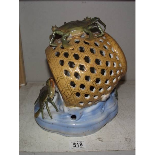 518 - A majolica style crab pot, a/f.