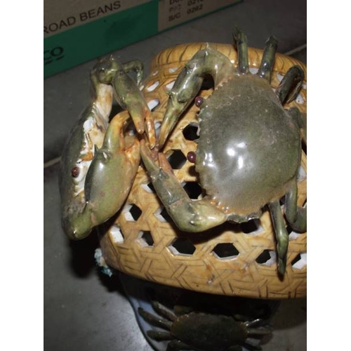 518 - A majolica style crab pot, a/f.