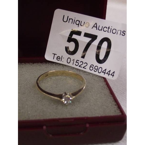 570 - A 14ct gold ring stamped 585, 2 grams, size P