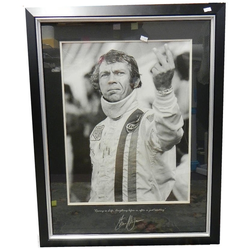 1596 - Steve McQueen - a fine framed picture of Steve McQueen from Le Mans written below and signed ''Racin... 