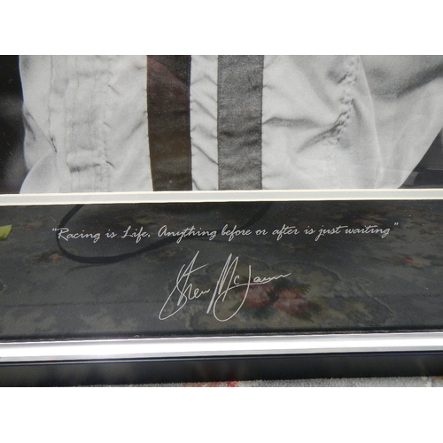 1596 - Steve McQueen - a fine framed picture of Steve McQueen from Le Mans written below and signed ''Racin... 