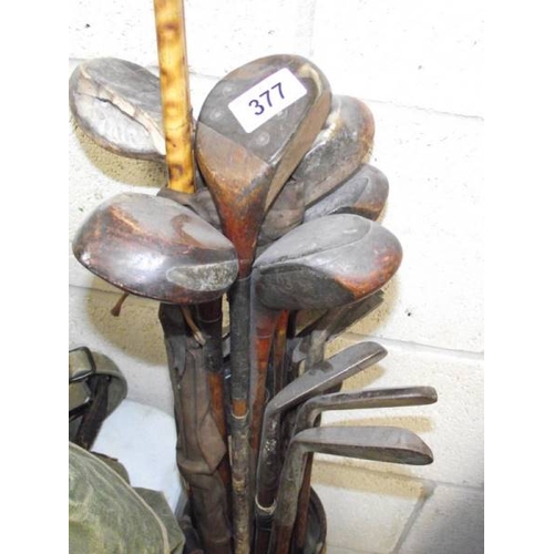 377 - A set of vintage golf clubs in bag.