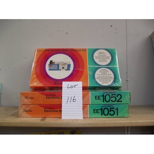 116 - 3 unopened Norelco Electronic Educational kits, EE1050, EE1051 and EE1052. Collect only