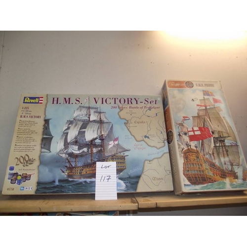 117 - A Revell H.M.S. Victory model kit and an Airfix H.M.S. Prince model kit, both unused