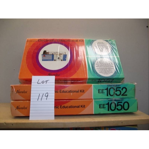 119 - 3 Norelco Electronic Educational kits, EE1050, EE1051 and EE1052. 2 unopened, 3rd may have some comp... 