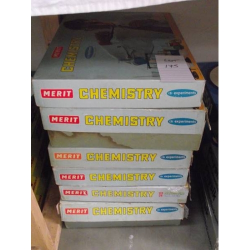 175 - 6 Merit chemistry sets, some components may be missing, being sold as seen. Collect only