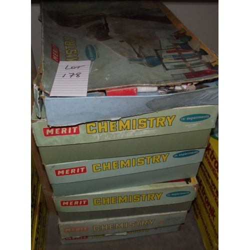 178 - 6 Merit chemistry sets, some components may be missing, being sold as seen. Collect only