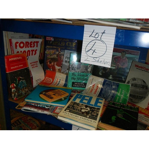 4 - A very interesting lot of football memorabilia on 2 shelves, in excess of 40 books in total, all in ... 