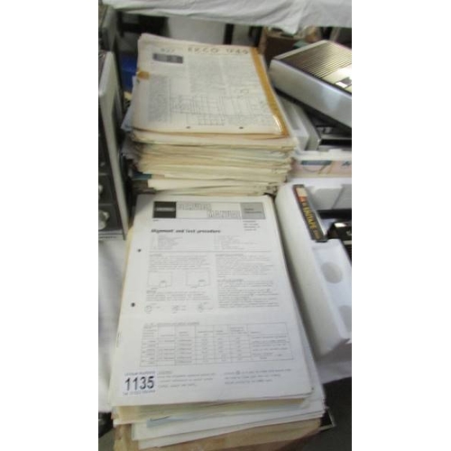 1135 - A large quantity of service manuals, trader service sheetgs, Grundig, Ecko, Bush, Phillips etc.,