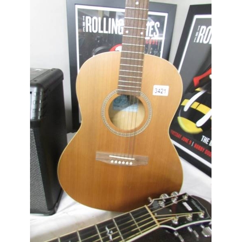 3421 - A Seagull S6 folk acoustic 6 string guitar with hard case.