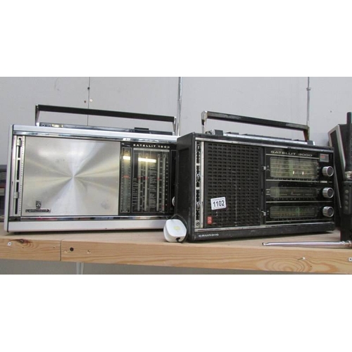 1102 - 2 Grundig radio's, Satellit 1000, missing tone knob & on/off switch a/f, Satellit 2000 working but c... 