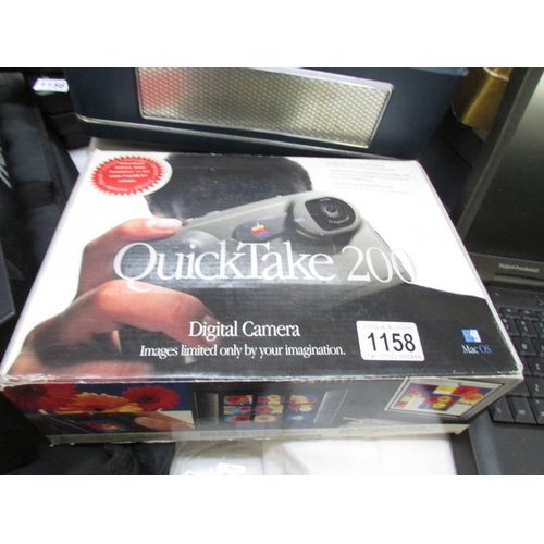 1158 - A vintage Apple Mac )S Quicktake 200 digital camera, boxed, software, leads etc., appears complete.