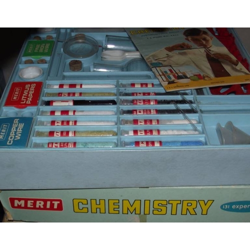 165 - 6 Merit chemistry sets, some components may be missing, being sold as seen. Collect only