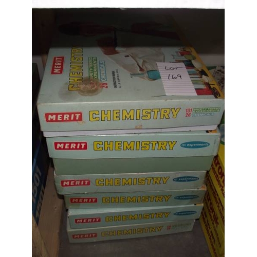 169 - 6 Merit chemistry sets, some components may be missing, being sold as seen. Collect only