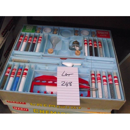 248 - 5 Merit chemistry sets, some components may be missing so being sold as seen, collect only