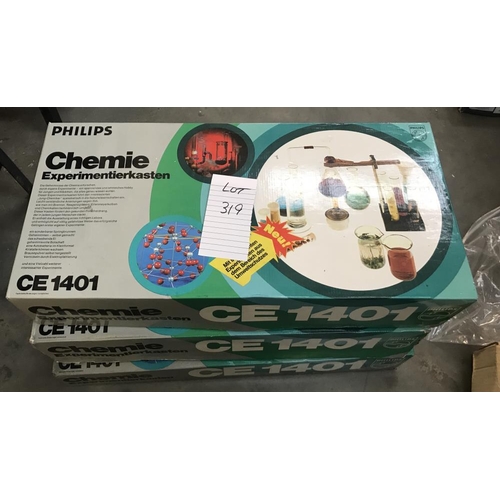 319 - 3 Philips CE1401 German chemistry sets, may be missing some components, so being sold as seen, colle... 