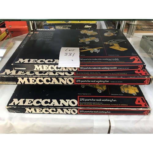 331 - Meccano sets 2 and 4, both unchecked with many parts and an empty box