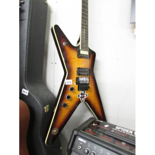 3416 - A left hand Dimebag Darrell special edition Dean Flying V guitar with hard case.