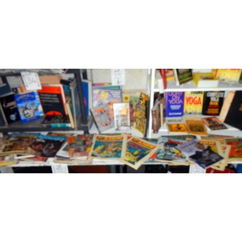 35 - A long shelf of assorted comics including Joe 90, Return of the Jedi, Lion, Batman etc.,