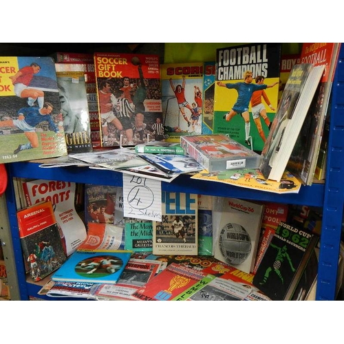 4 - A very interesting lot of football memorabilia on 2 shelves, in excess of 40 books in total, all in ... 