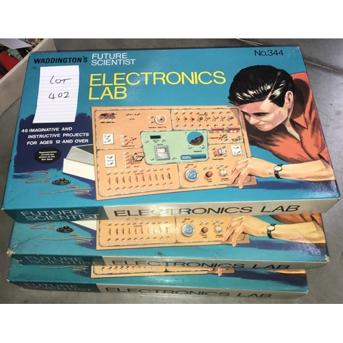 402 - 3 Future scientist electronic labs no. 344, may be missing some components, so being sold as seen, c... 