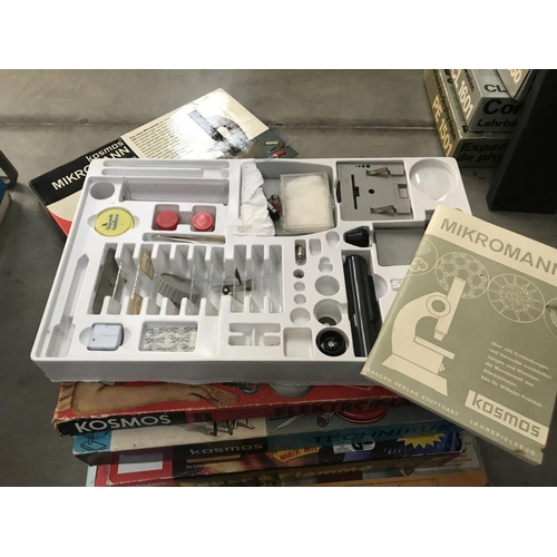 440 - 4 Kosmos electronic, microscope chemistry sets & a Merit chemistry set (all used), may be missing so... 