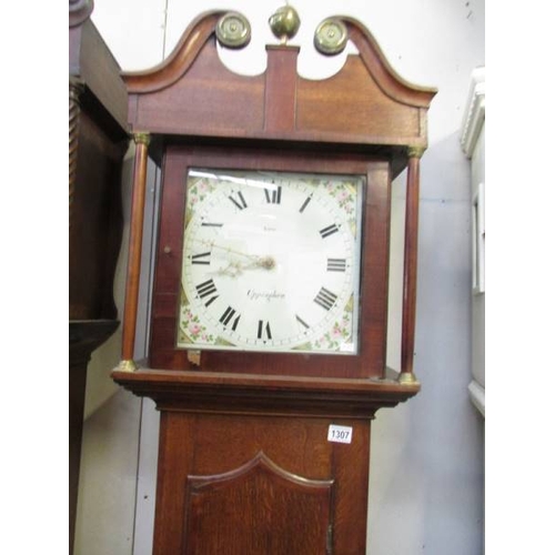 1307 - An oak Grandfather clock, Aris, Uppingham.