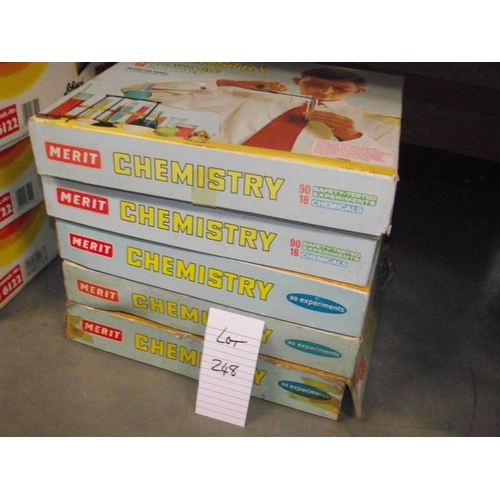 248 - 5 Merit chemistry sets, some components may be missing so being sold as seen, collect only