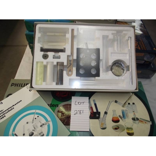281 - 2 Philips chemistry sets (German) CE1404 and CE1402, small one is sealed inside, some components may... 