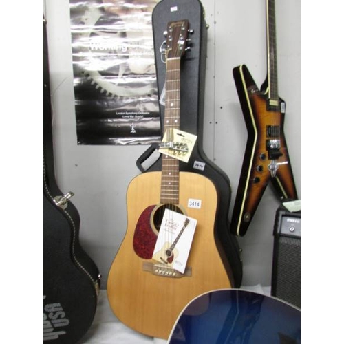 3414 - A Martin & Co., 6 string acoustic guitar with hard case.