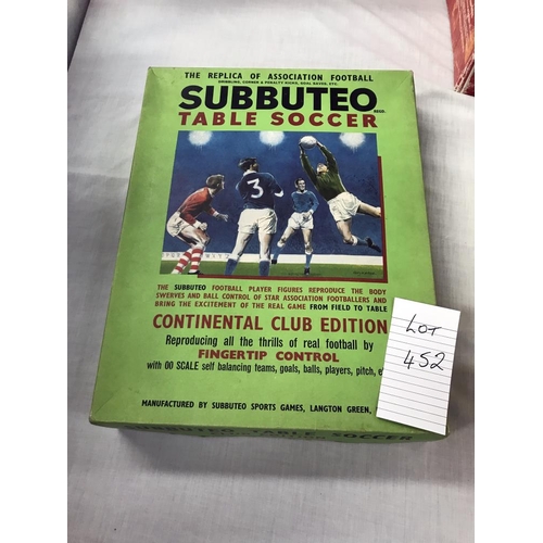 452 - A Subbuteo table soccer, Continental club edition, may be missing some components, so being sold as ... 