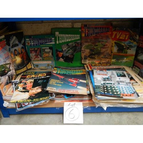 6 - One shelf of old comics, mainly Thunderbirds but also dwb and Lion including large lot of TV century... 