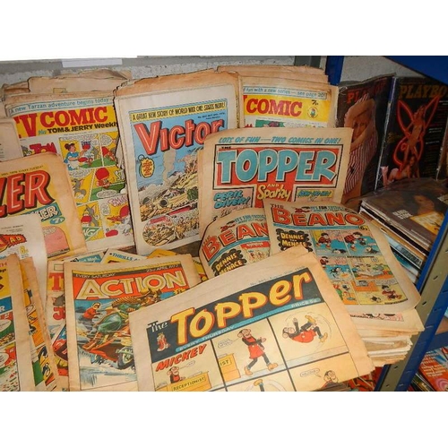 2 - One shelf of old comics including Topper, Victor, Beano, TV Comic, Beezer etc., all in fair conditio... 