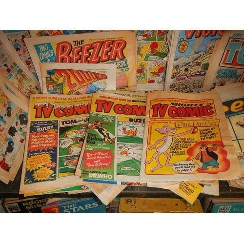 2 - One shelf of old comics including Topper, Victor, Beano, TV Comic, Beezer etc., all in fair conditio... 