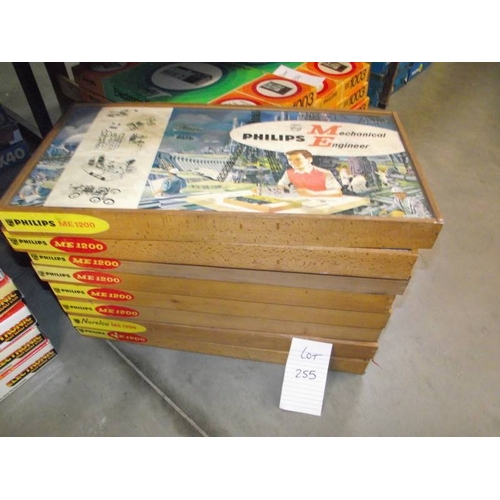 255 - 8 Philips ME1200 mechanical engineer kits in wooden boxes, some components may be missing so being s... 